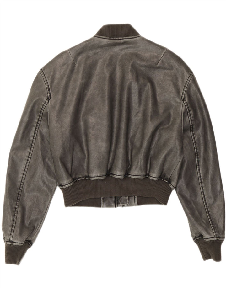Übergroße Bomberjacke aus Kunstleder von Zara für Damen, UK 6, XS, graues Polyurethan