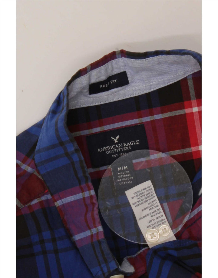 American Eagle Herrenhemd aus mittelblau karierter Baumwolle