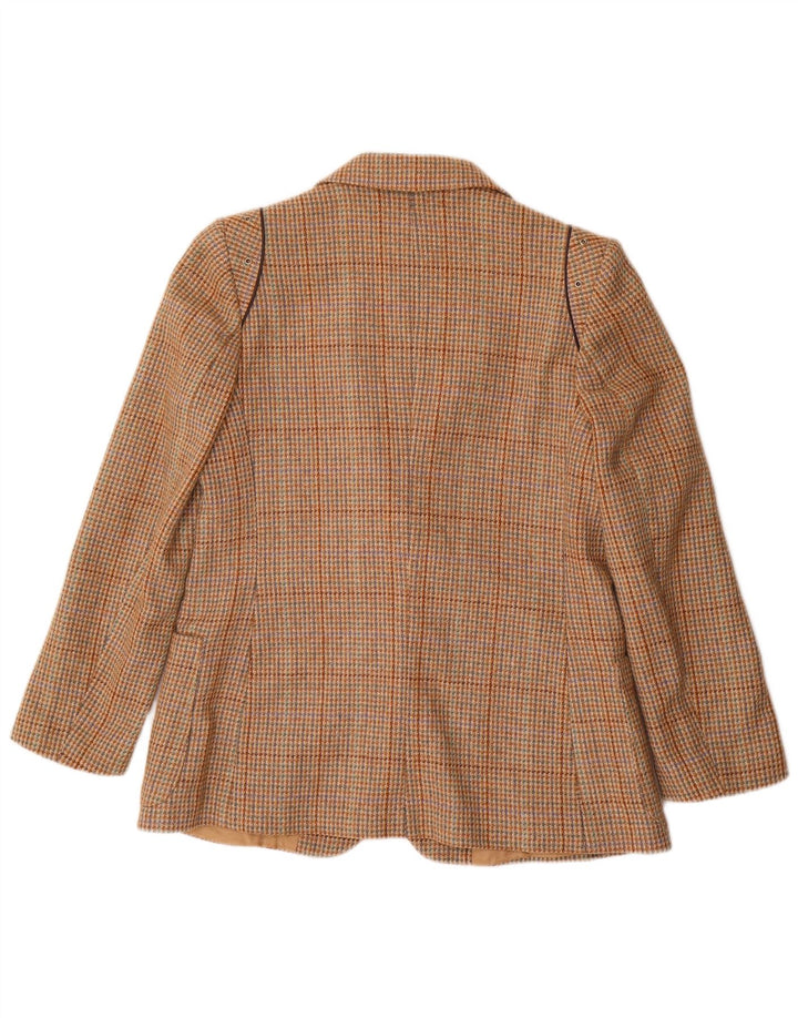Vintage Damen 2-Knopf-Blazer-Jacke IT 46 Große braun karierte Wolle