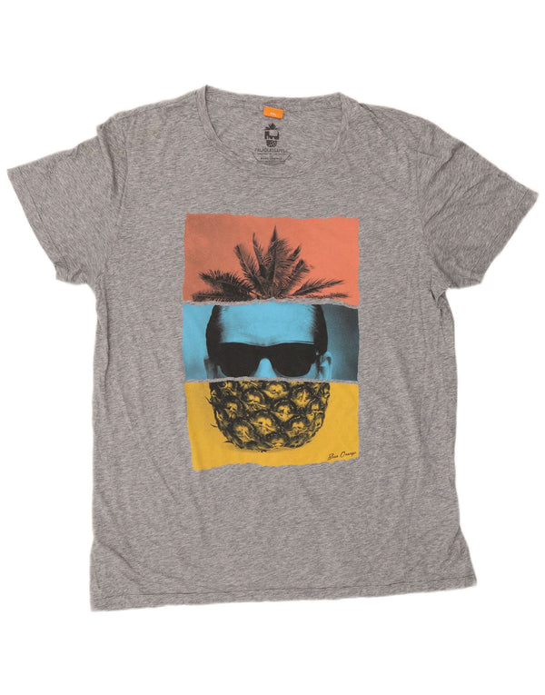 HUGO BOSS Herren Grafik T-Shirt Top 2XL Grau meliert