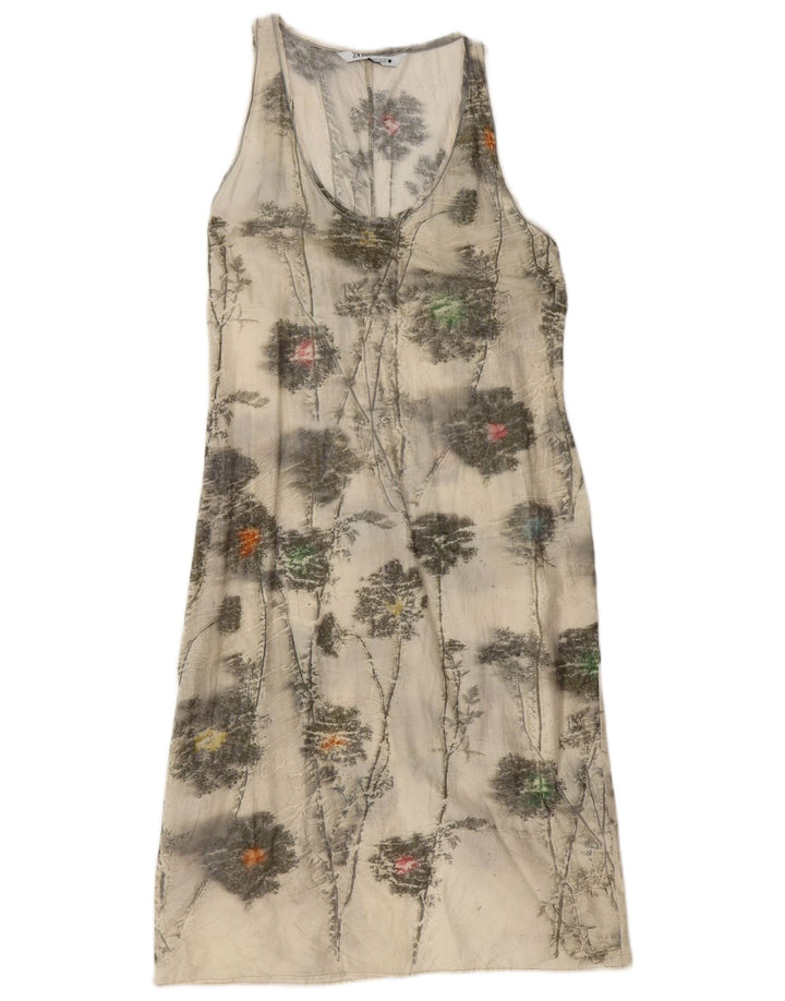 Ärmelloses Basic-Kleid für Damen von Zara, Größe M, cremefarben, geblümt, Baumwolle