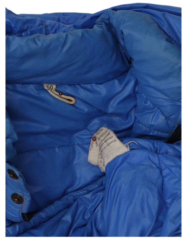 Wattierte Vintage-Herrenjacke mit Kapuze, Größe 50, groß, blau, Colourblock-Polyamid