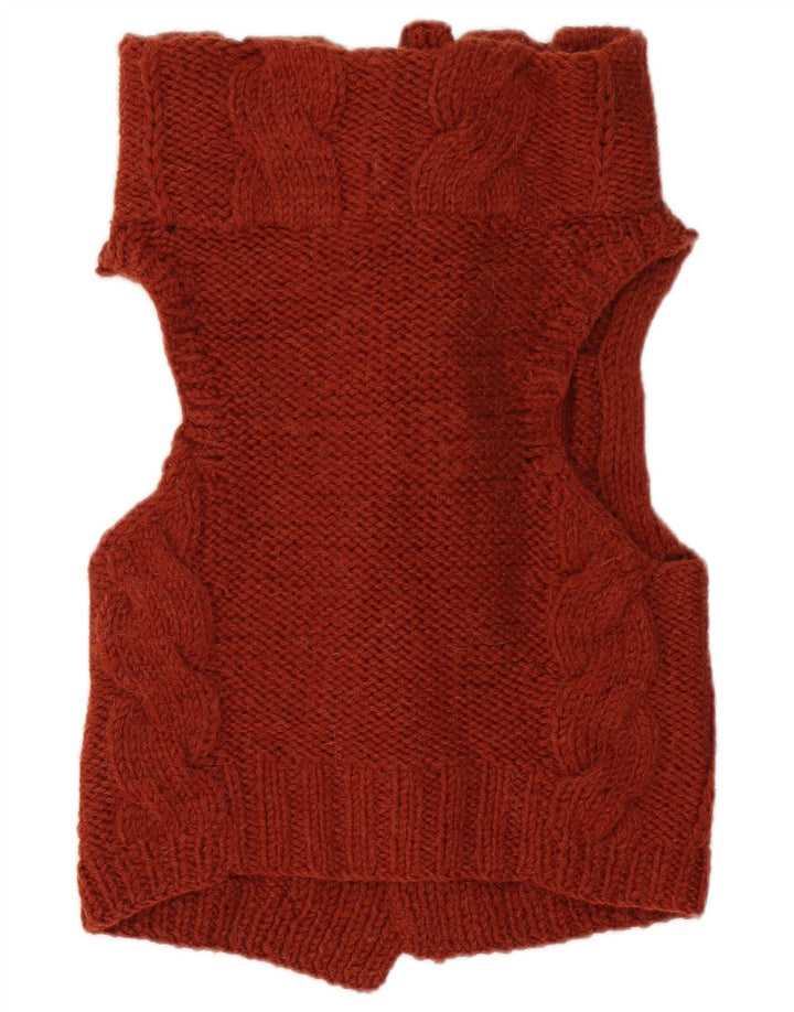 VINTAGE Ärmelloser Damen-Cardigan-Pullover UK 12 Mittelbraun