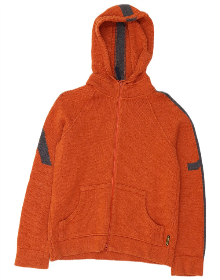 Armani Jeans Herren-Strickjacke mit Kapuze, mittelorangefarbene Colourblock-Wolle