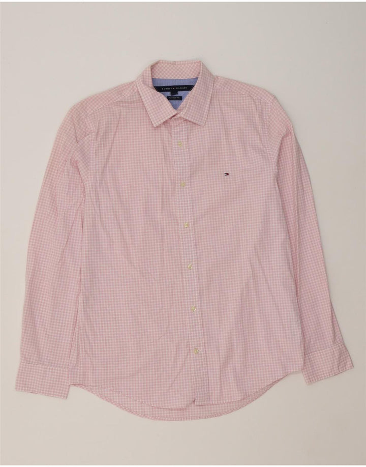 TOMMY HILFIGER Mens Custom Fit Shirt Medium Pink Check Cotton Vintage Tommy Hilfiger and Second-Hand Tommy Hilfiger from Messina Hembry 