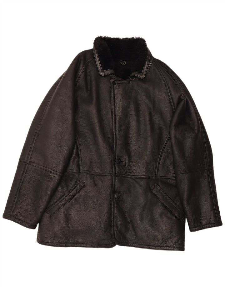 Vintage Herren Shearling Jacke IT 54 2XL Schwarz