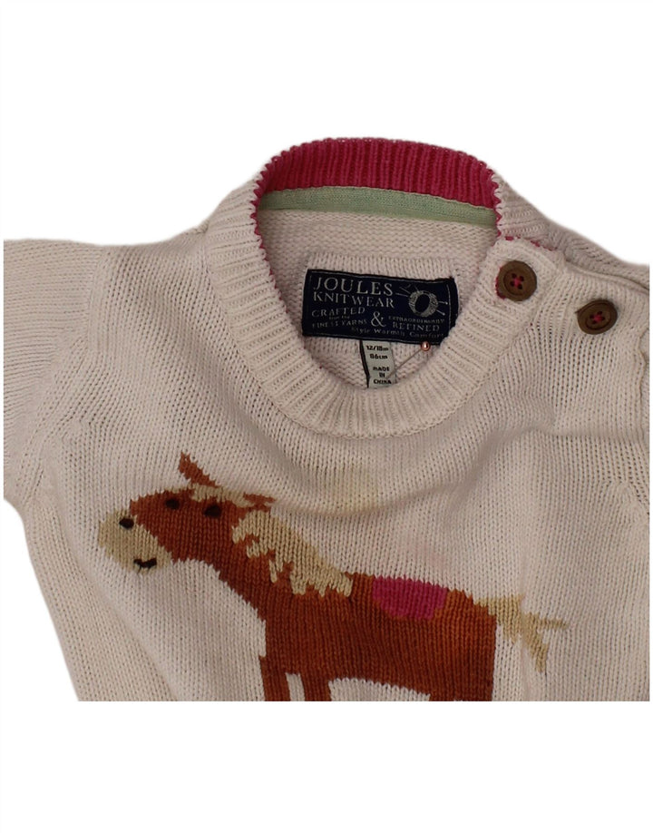 JOULES Baby-Mädchen-Pullover mit U-Boot-Ausschnitt, 12–18 Monate, weißes Tiermuster