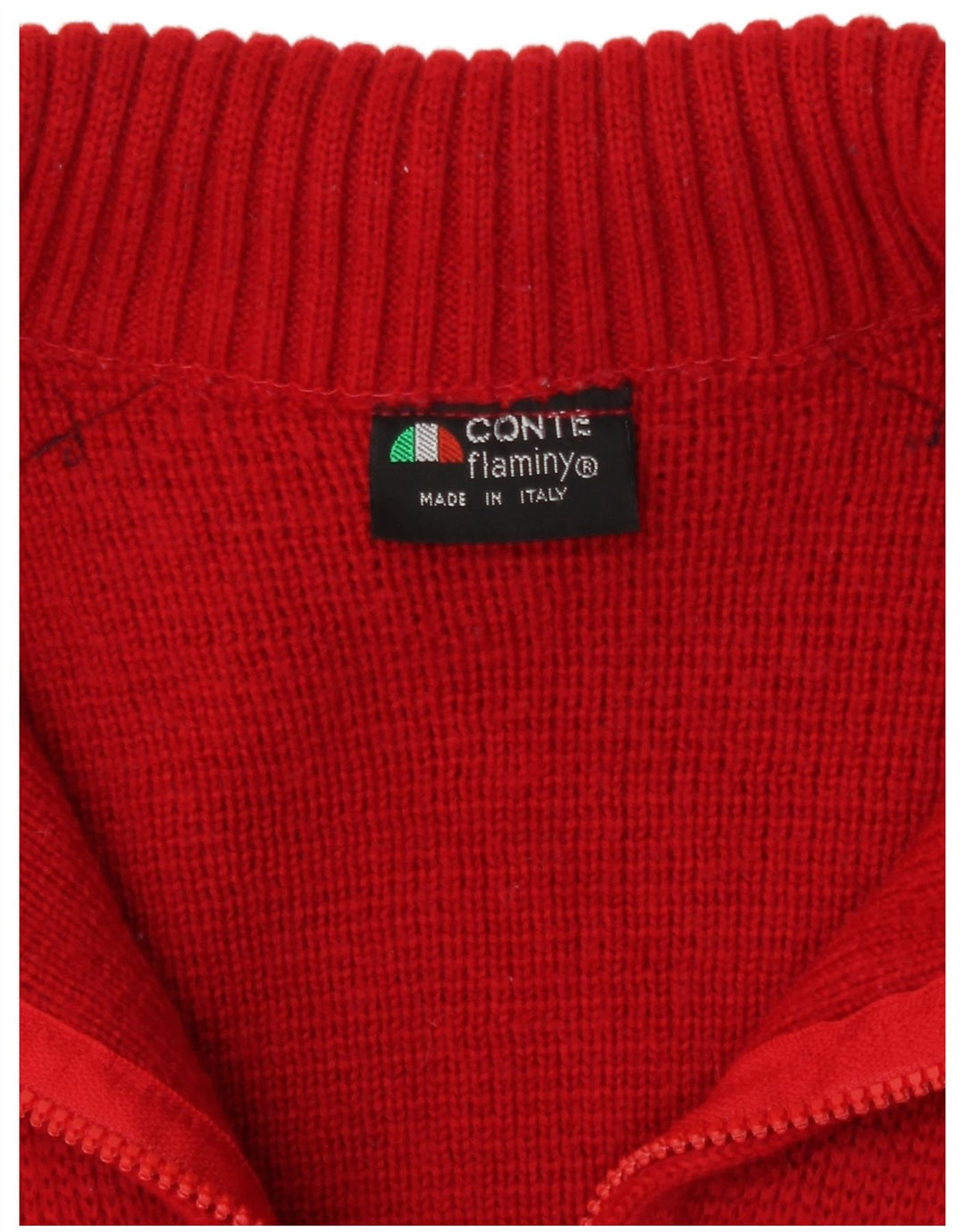 Vintage Herren-Pullover mit Reißverschluss, Mittelrot, Farbblock