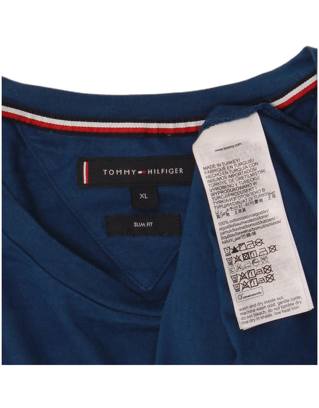 TOMMY HILFIGER Herren Slim Fit Grafik T-Shirt Top XL Blau Baumwolle