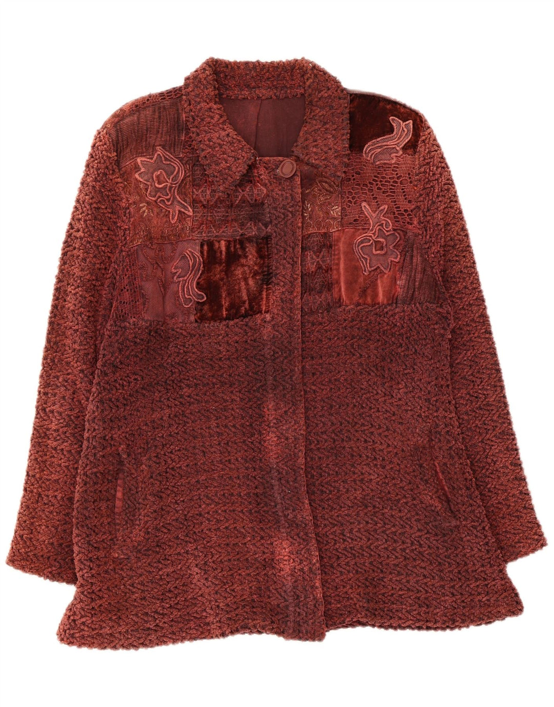 Vintage Damen Bomberjacke UK 14 Medium Maroon Floral