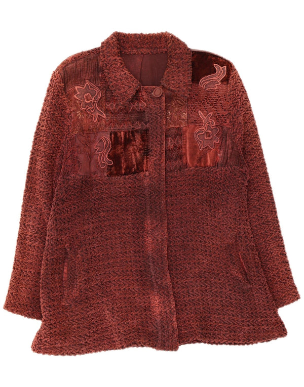 Vintage Damen Bomberjacke UK 14 Medium Maroon Floral