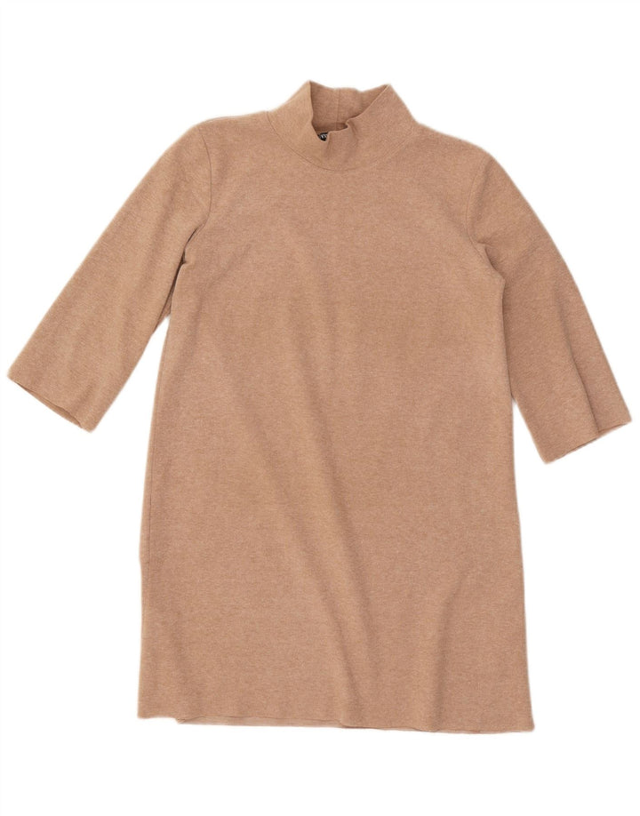 Zara Damen Etuikleid mit 3/4-Ärmeln, Größe S, Beige, Polyester