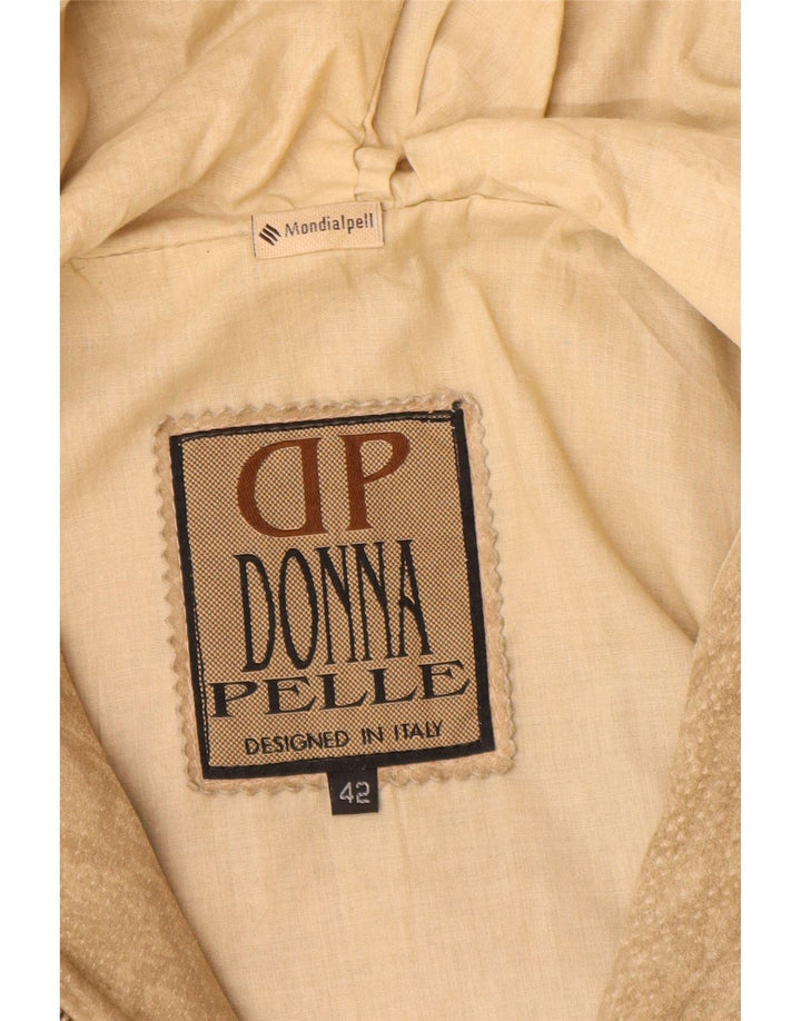 Donna Pelle Damen Bomberjacke mit Kapuze IT 42 Medium Beige Animal Print