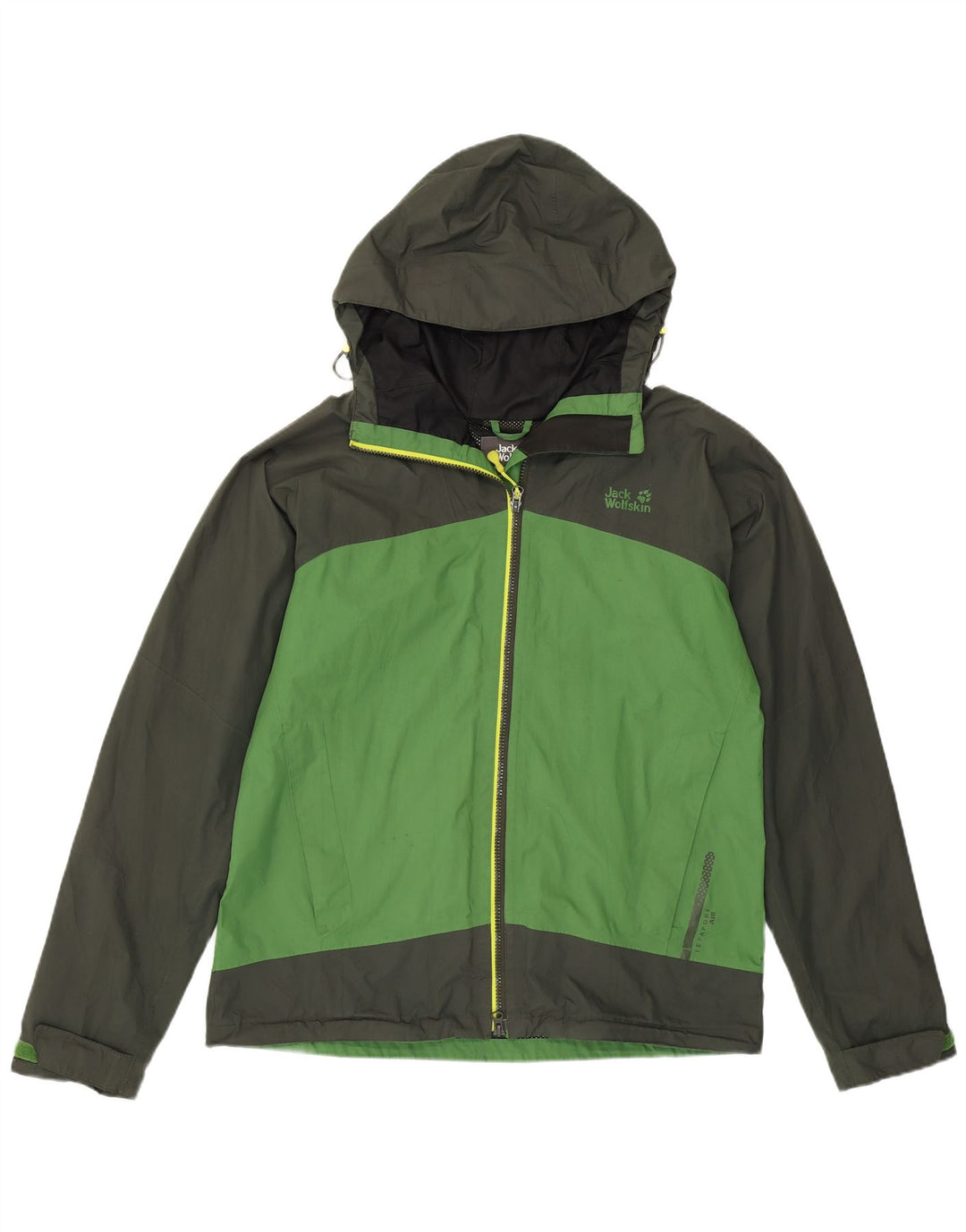 JACK WOLFSKIN Mens Hooded Rain Jacket UK 36/38 Medium Green Colourblock