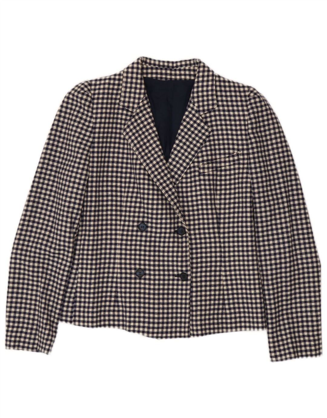 Vintage Damen Zweireihige Blazerjacke IT 42 Medium Navy Blue Gingham