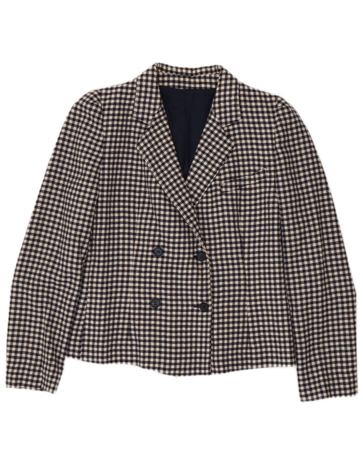 Vintage Damen Zweireihige Blazerjacke IT 42 Medium Navy Blue Gingham