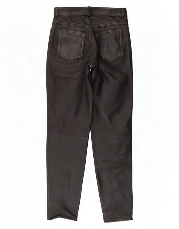 Vintage Damen Tapered Lederhose EU 36 Small W26 L29 Schwarz