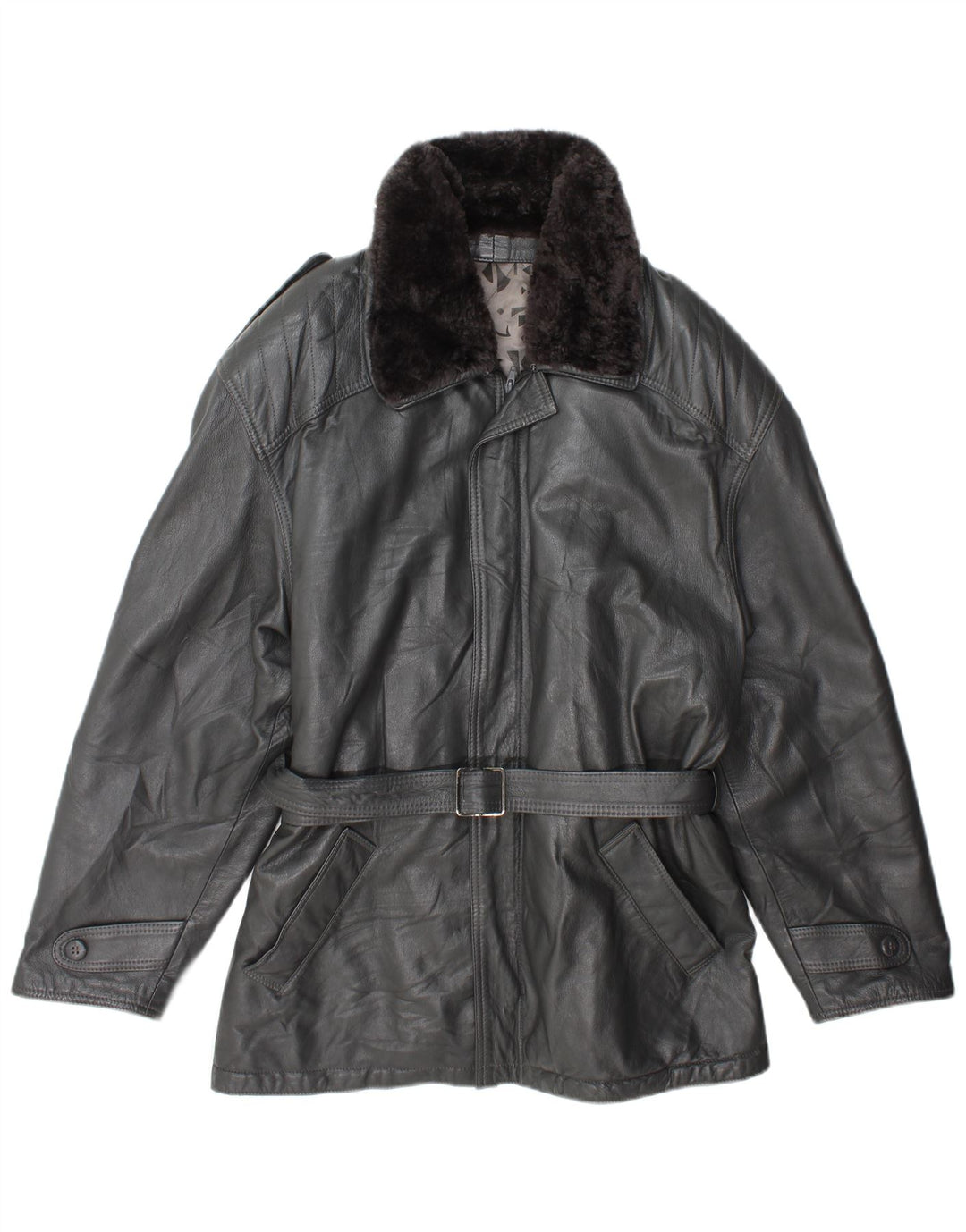 Vintage Herren Militärlederjacke IT 54 2XL Grau
