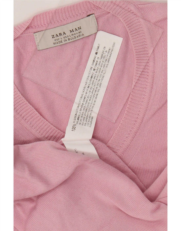 Zara Herren-Pullover mit V-Ausschnitt, groß, rosa Baumwolle