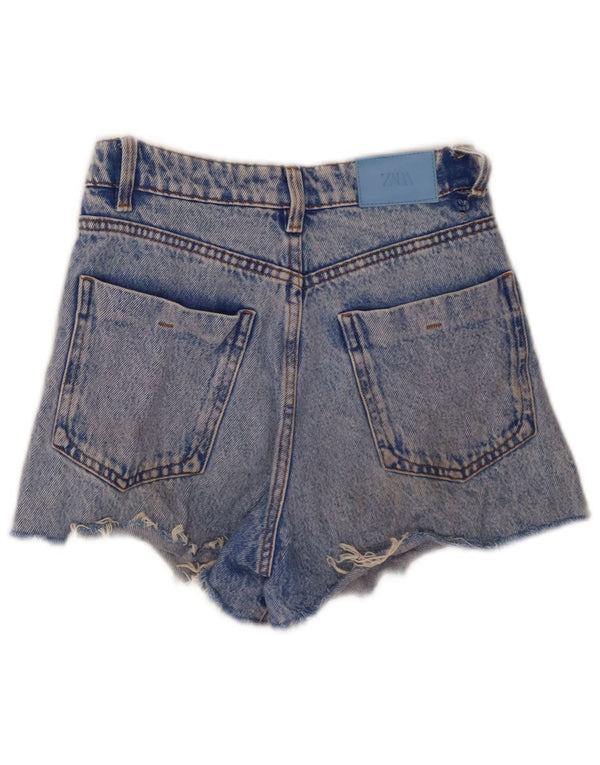 Zara Damen Denim-Shorts mit weitem Bein und hoher Taille, EU 32, 2XS, W22, blaue Baumwolle