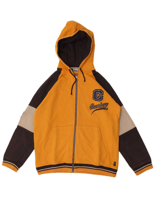 Asics Jungen-Kapuzenpullover mit grafischem Reißverschluss, 14–15 Jahre, gelbe Farbblock-Baumwolle
