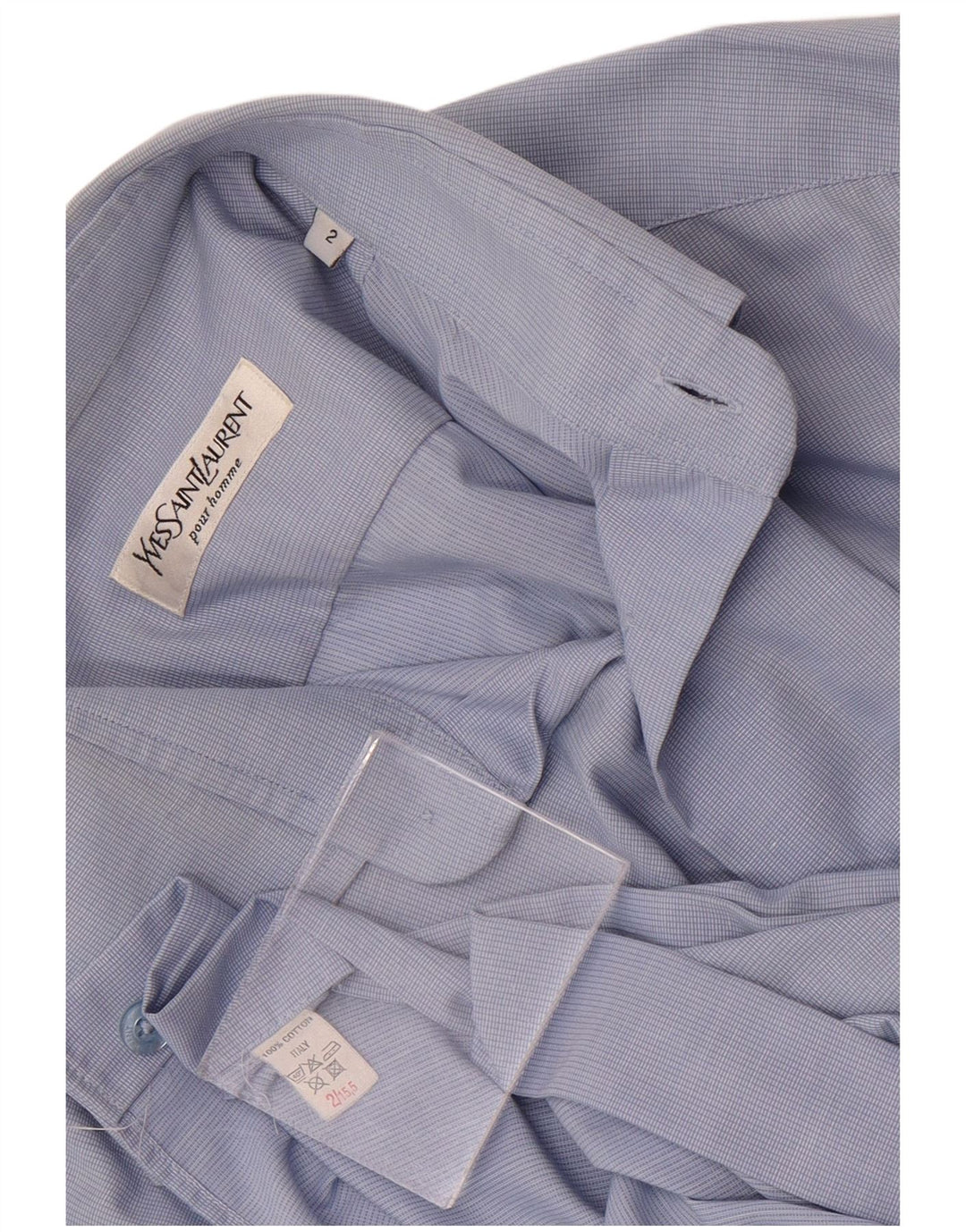 YVES SAINT LAURENT Herren-Formalhemd, große blaue Gingham-Baumwolle