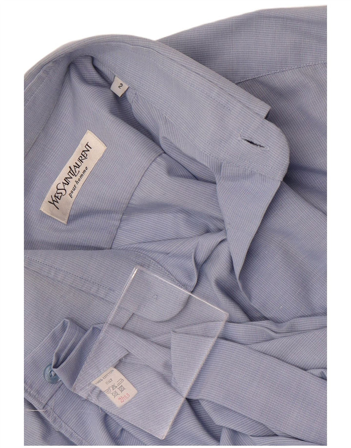YVES SAINT LAURENT Herren-Formalhemd, große blaue Gingham-Baumwolle