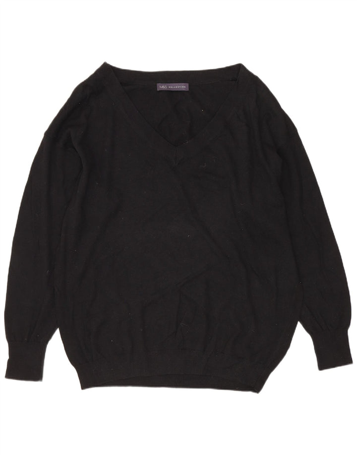 Marks & SPENCER Damen-Pullover mit V-Ausschnitt, Gr. 14, Größe L, Schwarz, Baumwolle
