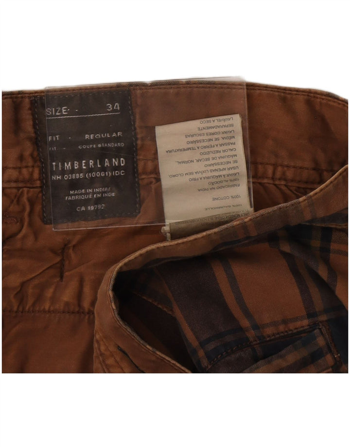 Timberland Herren Chinoshorts W34 Große braun karierte Baumwolle