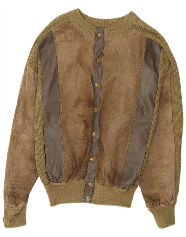 Vintage Herren Wildleder Bomberjacke UK 38 Medium Khaki Colourblock Leder