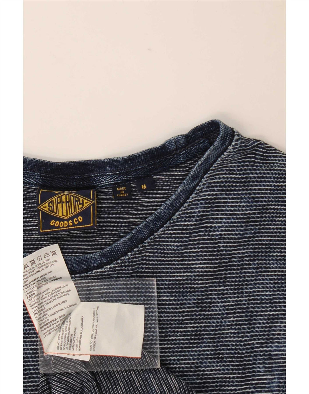 Superdry Herren T-Shirt-Oberteil aus mittelblauer Nadelstreifen-Baumwolle