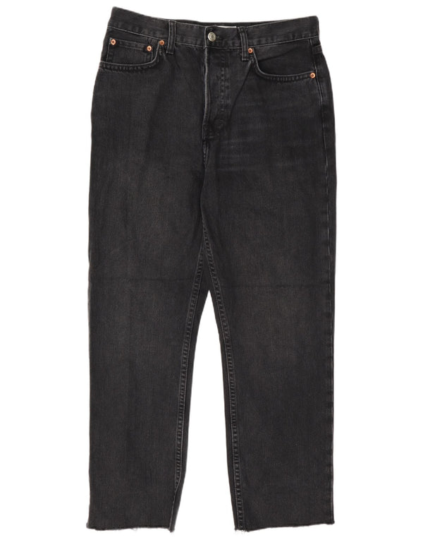 Topshop Damen Dad Crop High Rise Tapered Jeans W30 L26 Schwarze Baumwolle