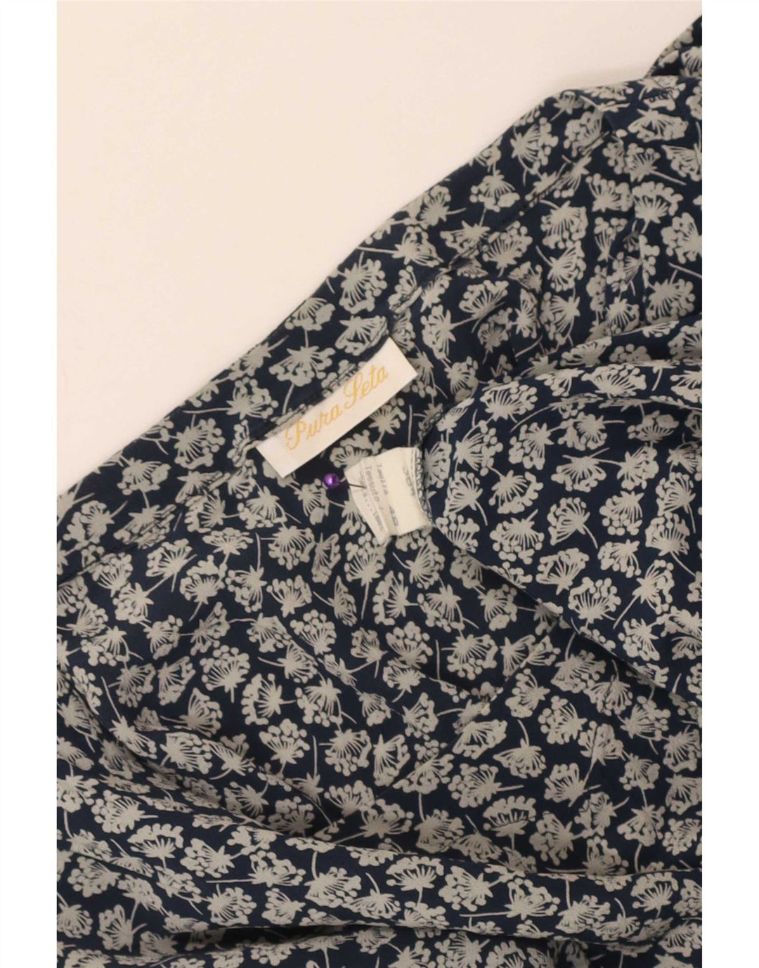 Vintage Damen Bluse Top IT 48 XL Blau geblümte Seide