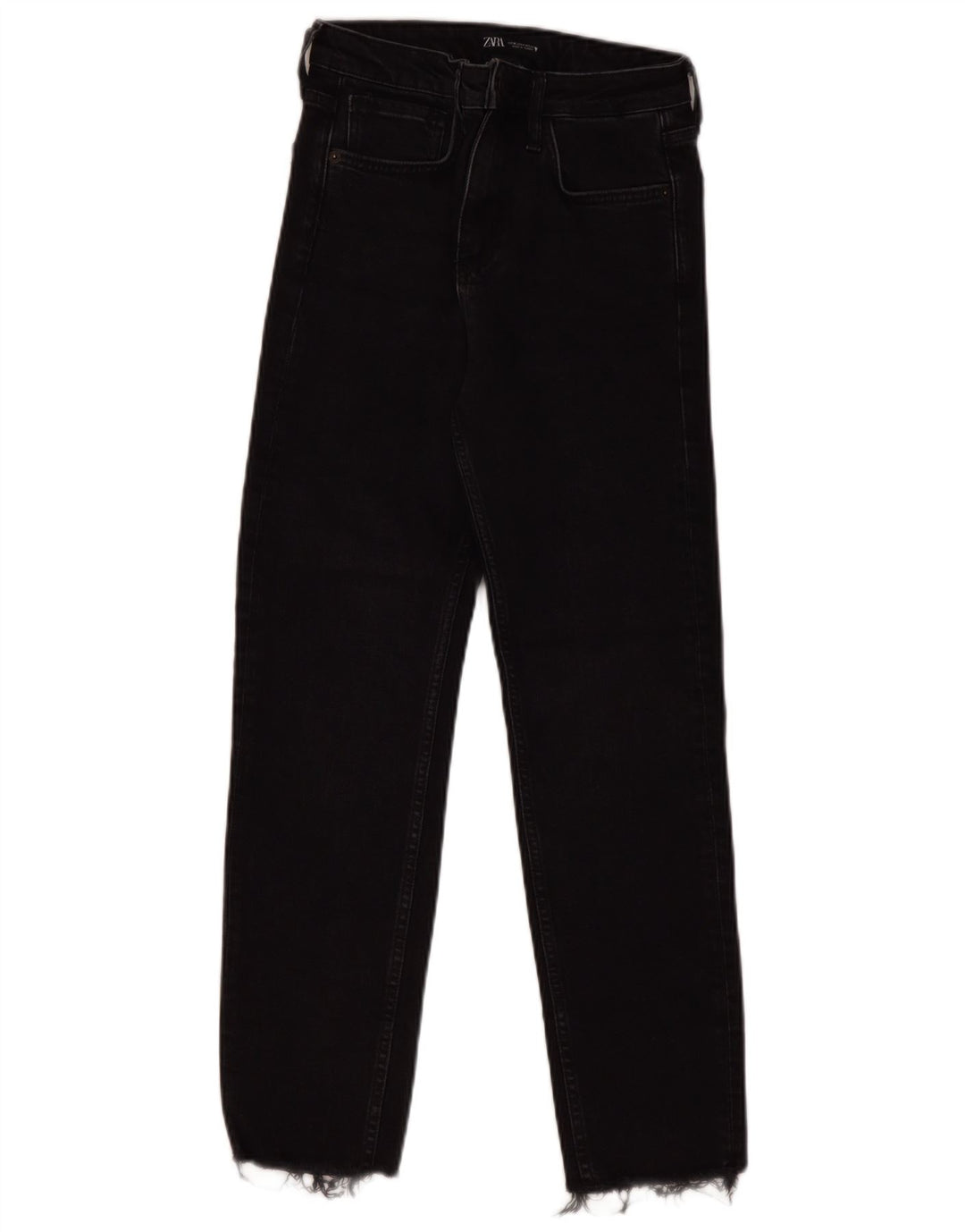 ZARA Damen High Waist Straight Jeans EU 36 XS W26 L27 Schwarz