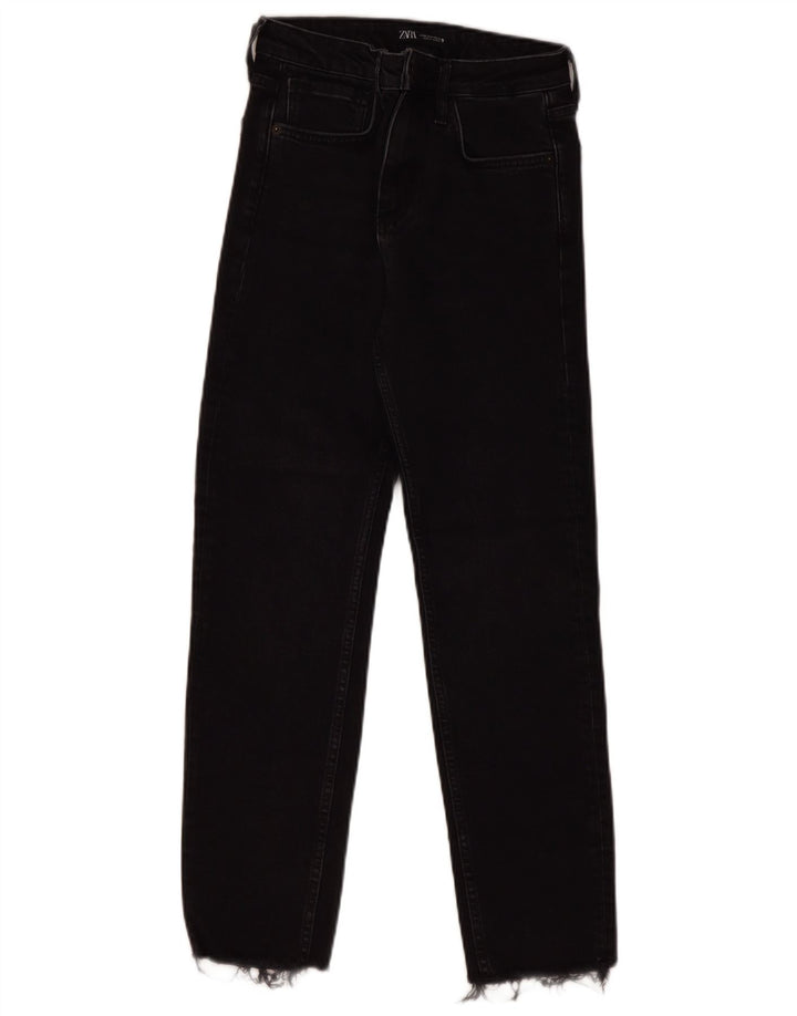 ZARA Damen High Waist Straight Jeans EU 36 XS W26 L27 Schwarz