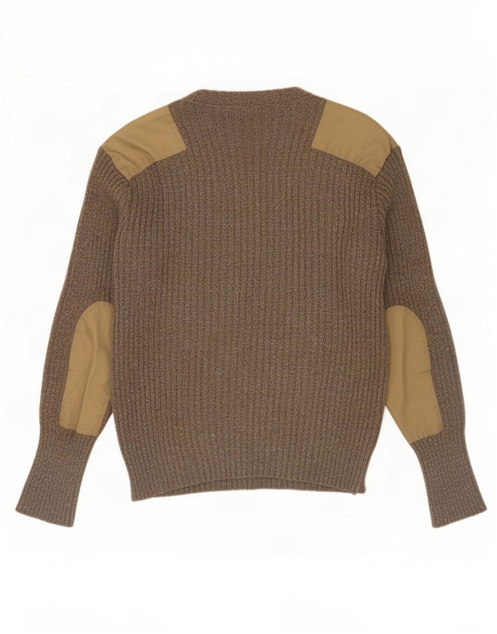 Vintage Herren-Pullover im Militär-Stil mit V-Ausschnitt, mittelgrau, Farbblock
