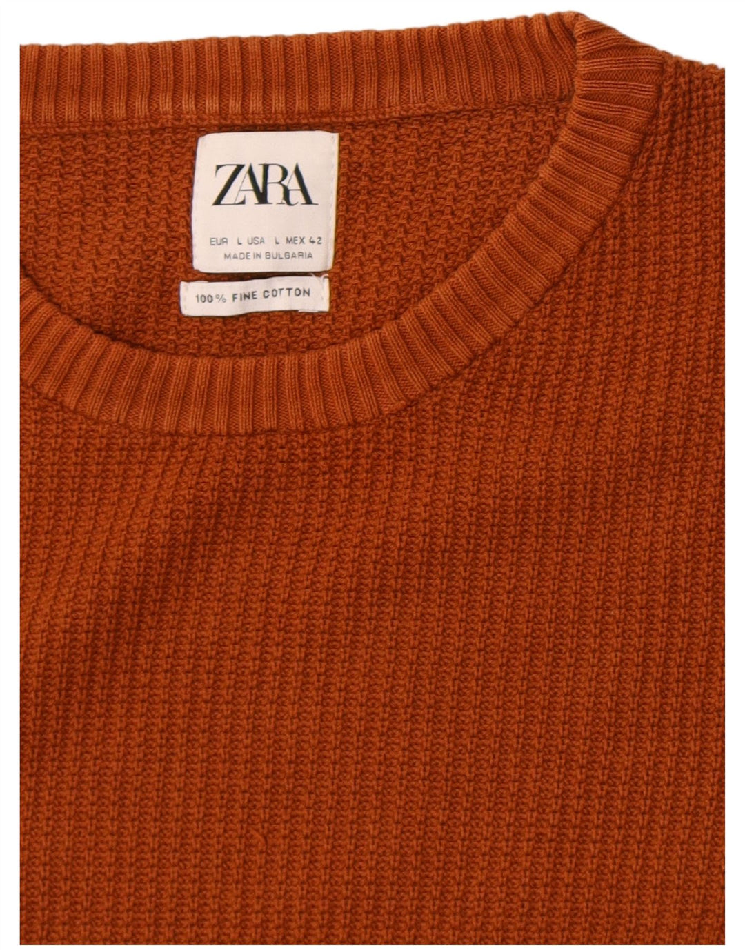 Zara Herren-Pullover mit Rundhalsausschnitt, groß, braune Baumwolle