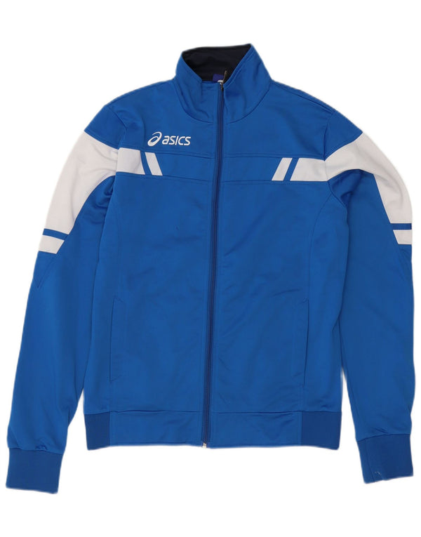 Asics Jungen-Trainingsanzug-Top-Jacke, 13–14 Jahre, blaues Farbblock-Polyester
