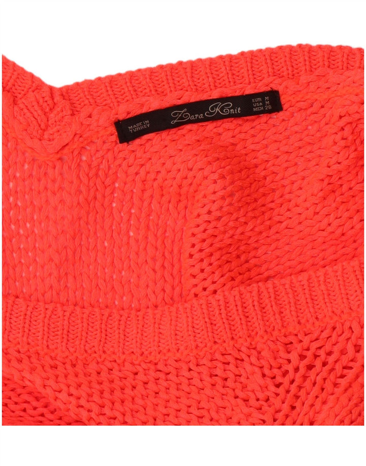 ZARA Damen Häkelpullover mit V-Ausschnitt, UK 12, Mittelrot, Acryl