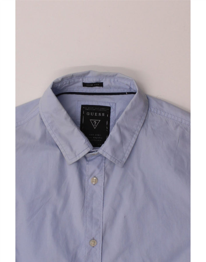 GUESS Mens Slim Fit Shirt UK 40 Medium Blue Cotton Vintage Guess and Second-Hand Guess from Messina Hembry 