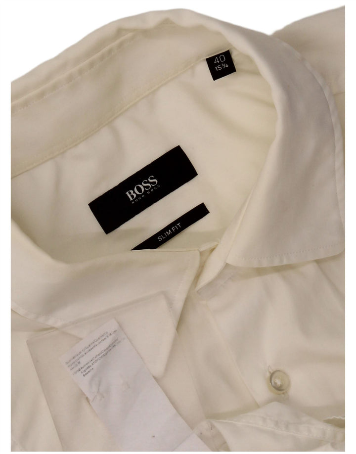 Hugo Boss Herren-Slim-Fit-Hemd, Größe 40, 15 3/4, mittelweiße Baumwolle