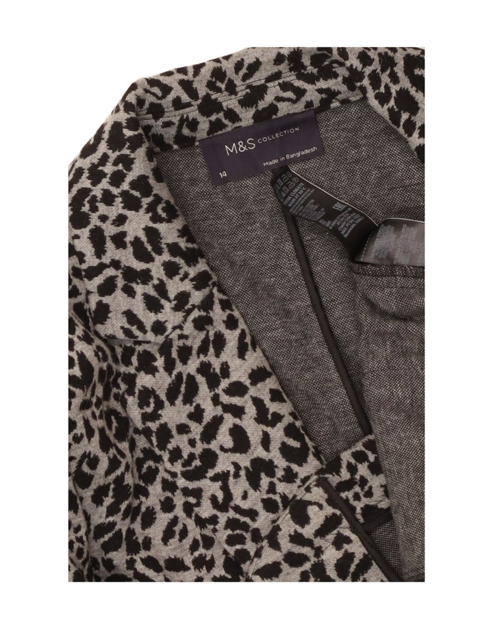 Marks & Spencer Offene Damen-Blazerjacke, UK 14, Mittelgrau mit Tiermuster