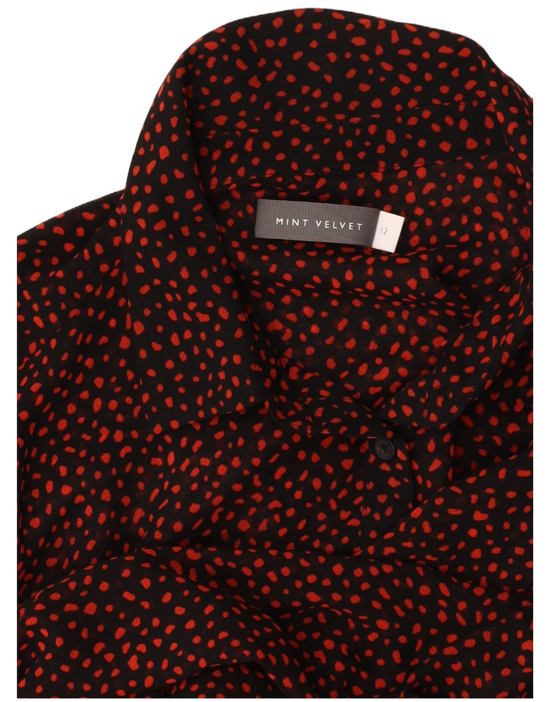 MINT VELVET Damen Langarm-Hemdkleid UK 12 Medium Schwarz gepunktet