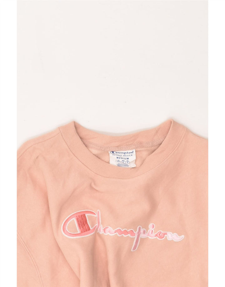 CHAMPION Womens Crop Graphic Sweatshirt Jumper UK 14 Medium Beige Cotton | Vintage Champion | Thrift | Second-Hand Champion | Used Clothing | Messina Hembry 