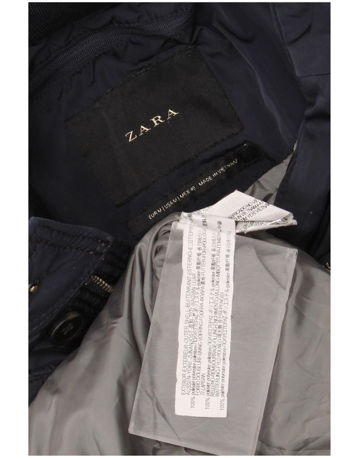 Zara Herren Wattierte Jacke UK 38 Mittel Marineblau Polyester