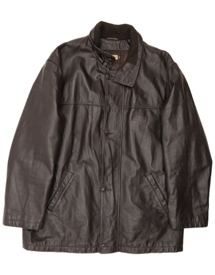 Vintage Herren Ledermantel IT 58 3XL Schwarz