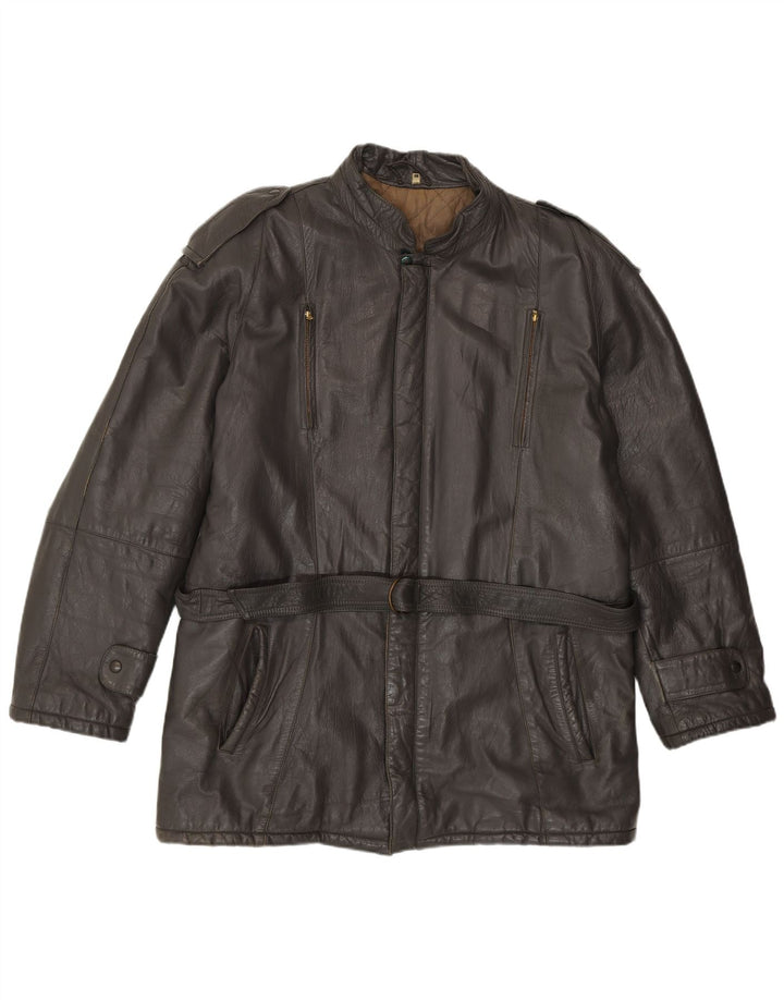 Vintage Herren Militärlederjacke IT 50 Großes graues Leder