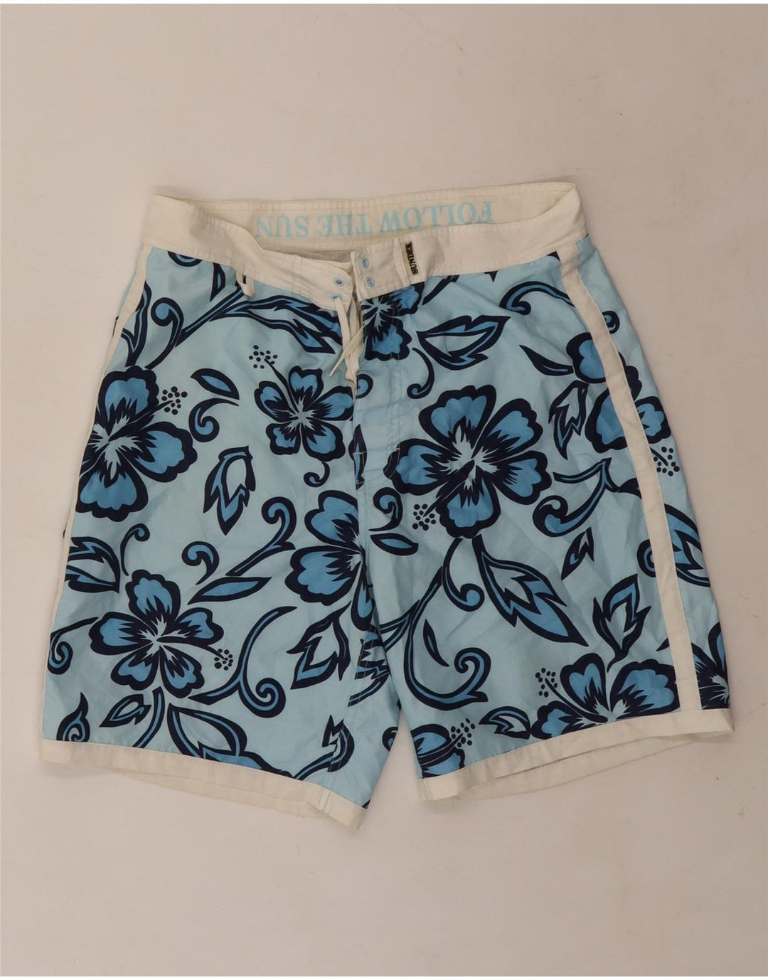 Sundek Herren-Badeshorts aus mittelblauem, geblümtem Polyester