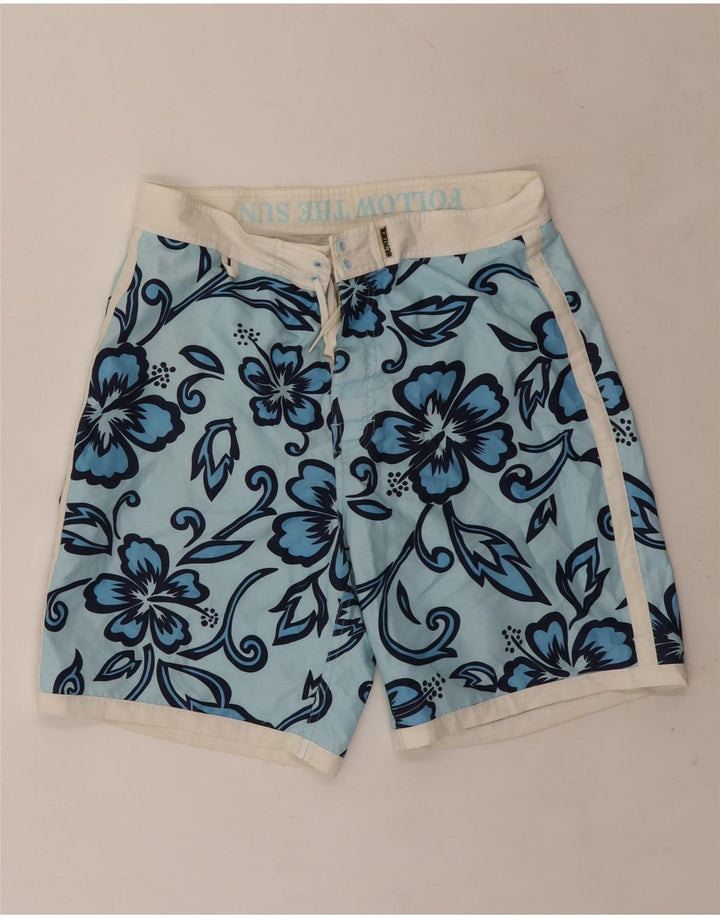 Sundek Herren-Badeshorts aus mittelblauem, geblümtem Polyester