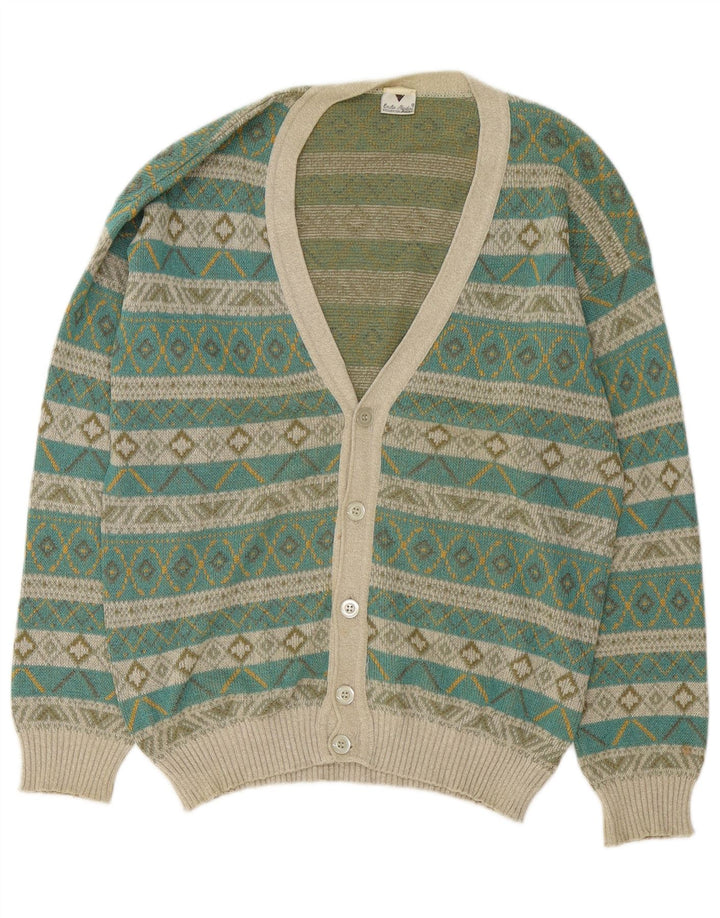 VINTAGE Herren Strickjacke Mittelgrün Fair Isle